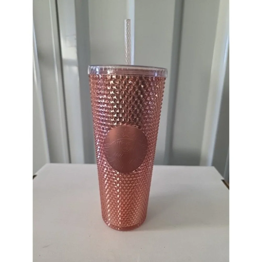 Starbucks Rose Gold Studded‎ Cold Cup Tumbler Venti 24oz With Straw